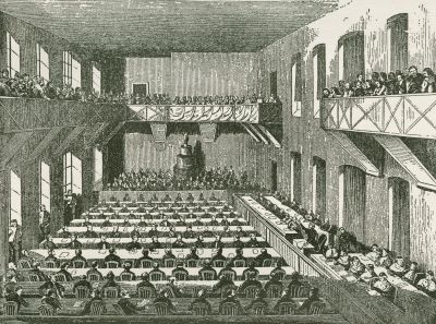 A pozsonyi rendi országgyűlés ülésterme, metszet. Vasárnapi Ujság, 1898.