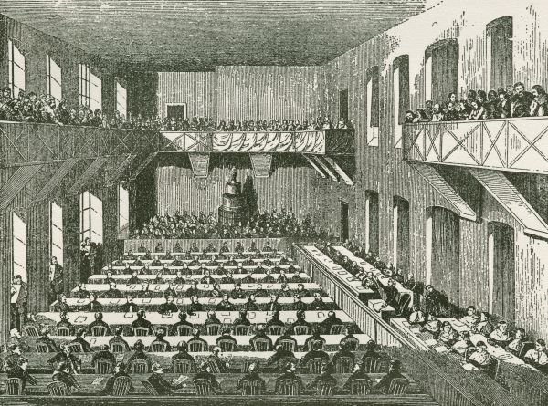 A pozsonyi rendi országgyűlés ülésterme, metszet. Vasárnapi Ujság, 1898