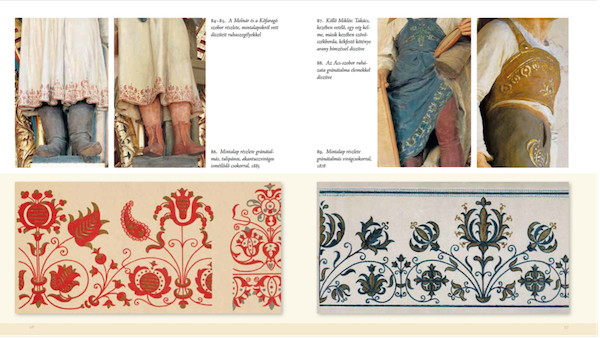 Részlet a könyvből, az Országház szobrain a mintalapokról vett díszített ruhaszegélyek láthatók