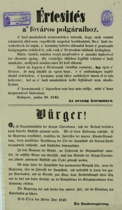 A kormány a pesti polgárokhoz – Az Országgyűlési Könyvtár Manifesztumgyűjteményéből