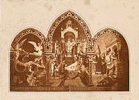 A budavári Mátyás-templom fali freskói, (jelenetek Szent László király életéből), fénymetszet a Lotz-albumban, 1899