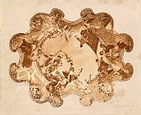 Károlyi István palotájának mennyezetfreskója (Bacchus, Hórák, Vénusz és a Zene amorettái), fénymetszet a Lotz-albumban, 1899