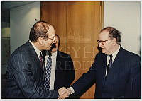 Szabad György Ehud Olmerttel a házelnök hivatalos látogatásán Jeruzsálemben, 1994
